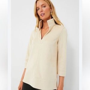 EUC Tuckerneck Bone Suede Margot Top w/ Collar Sz Medium